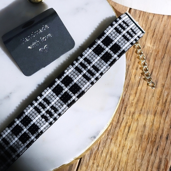 Handmade Plaid Seed Bead Bracelet - Picture 2 of 5